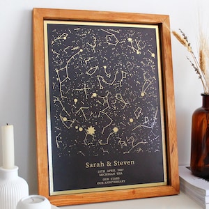 Impression d'art carte des étoiles personnalisée - Constellation du ciel nocturne personnalisée - Cadeau idéal pour un anniversaire, un mariage, des fiançailles, Noël et un anniversaire