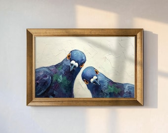 Verspielter Tauben-Kunstdruck, Retro-Vogelposter aus der Mitte des 20. Jahrhunderts, Lustige Tier-Wandkunst, Ausgefallene Wohndekoration für Küche und Wohnzimmer, Rustikales Tiermotiv