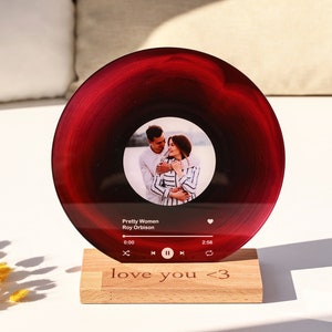 Custom Song Plaque as Anniversary Gift - Personalized Vinyl with Wooden Stand - Personalized Record with Your Photo - Christmas Gift for Her