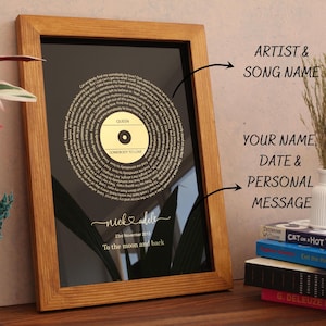 Música de disco de vinil personalizada com letra - Presentes de música favoritos - Letras de música metálicas personalizadas - Impressão de música de casamento - Impressão de aniversário
