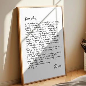Carta personalizada escrita a mano enmarcada - Regalo para el Día de la Madre - Agradecimiento para mamá - Regalos sentimentales para mamá - Regalos para mamá - Regalos de cumpleaños para mamá