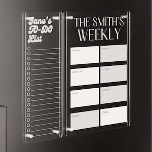 Custom Weekly Meal Planner on Acrylic for Fridge - To Do List Template - Magnetic Fridge Calendar - Acrylic Planner - To Do List Printable