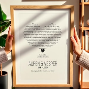 Wedding Song Lyrics Print, Personalized Wall Art Gift for Couple, Custom Love Song Anniversary Gift for Him Her, Custom Song Lyrics Wall Art
