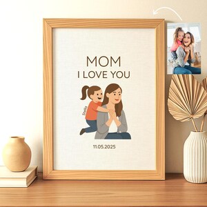 Personalisiertes Mom Porträt Cartoon Druck - Individuelles Mom Geschenk von Kindern – Foto zu Illustration auf Stoff Leinwand Wandkunst - Mom Porträt Foto