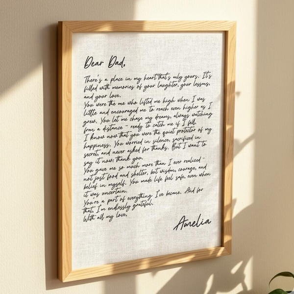 Aangepaste ingelijste handgeschreven brief voor papa – gepersonaliseerde papa-afdruk – zinvolle vaderdag – herinnering aan papa – ideeën voor vaderdag – cadeau van kinderen