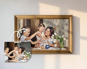 Kundenspezifisches Ölgemälde-Porträt vom Foto auf Leinwand, personalisiertes Geschenk für Familie, Auftrags-Ölgemälde, individuelles Ölgemälde