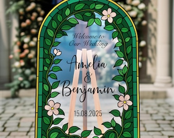 Floral Custom Wedding Sign – Personalized Acrylic Welcome Board with Elegant Style - Wedding Welcome Sign - Custom Acrylic Wedding Sign