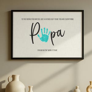 Custom Papa Handprint Wall Art – Canvas Framed Gift from Child for Birthday, Father’s Day, Christmas - First Fathers Day Gift for Dad Papa