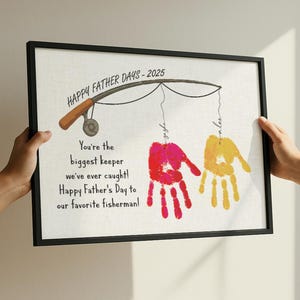 Catch of the Day Handprint Fishing Print – Personalized Fabric Art - Birthday for Dad – Father’s Day Gift from Kids with Names - Fishing Dad