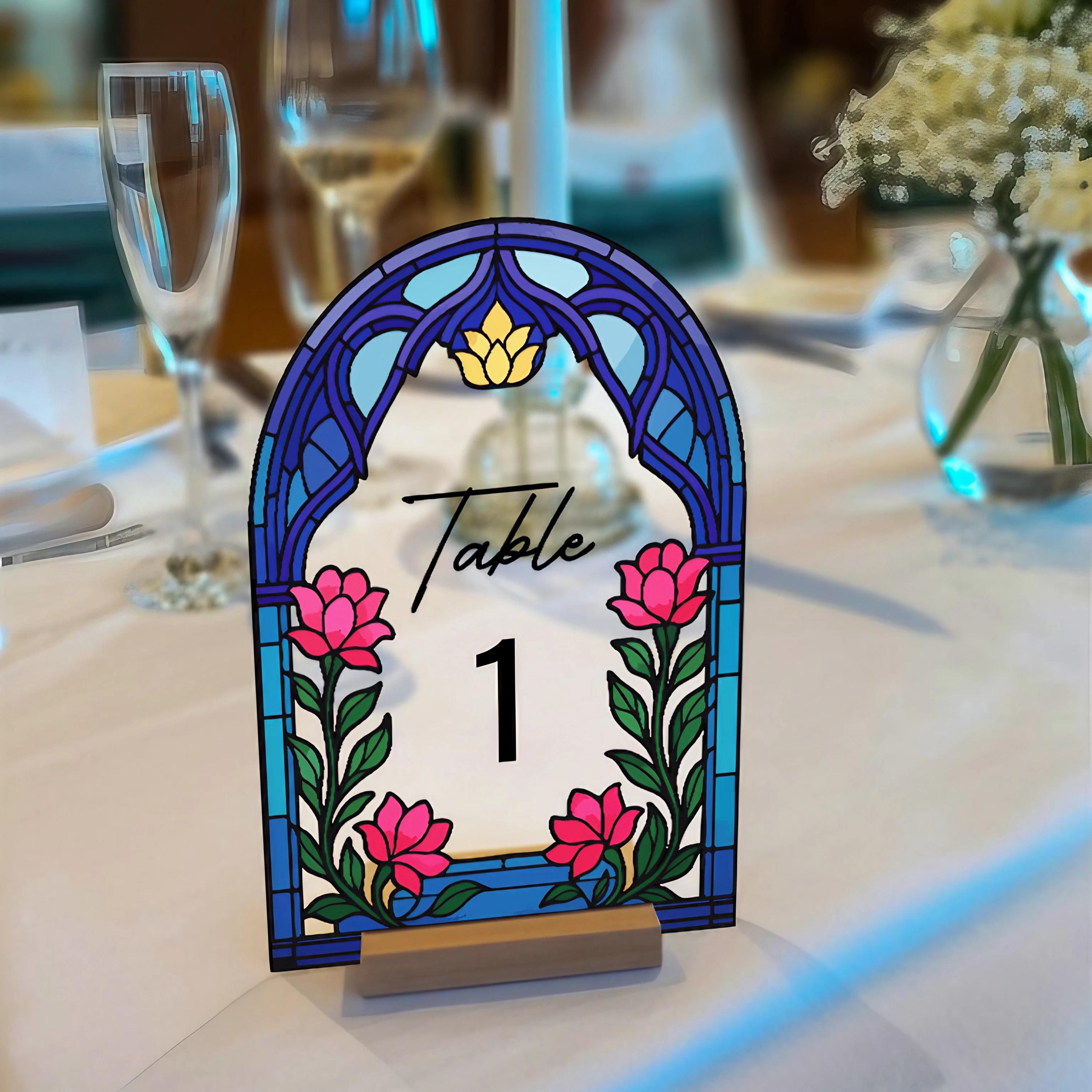 Colorful Wedding Table Numbers – Printed Plexiglass Arch Design – Table Number Signs for Wedding Reception -  Custom Wedding Table Sign