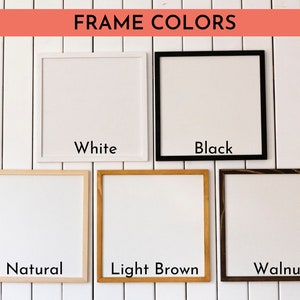May include: Five different frame colours: white, black, natural, light brown, and walnut. The frames are all square and have a white background.