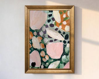 Abstract Floral Wall Art Print, Modern Botanical Canvas Decor, Pink Flower Painting, Colorful Floral Wall Decor, Boho Home Art, Living Room