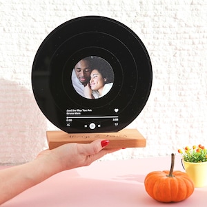 Personalized Vinyl with Wooden Stand - Personalized Record with Your Photo as Valentines Day Gift - Custom Song Plaque as Anniversary Gift
