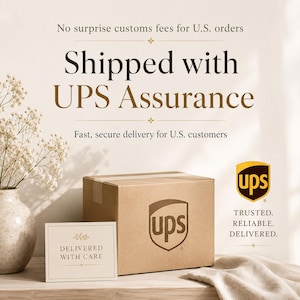 K&ouml;nnte beinhalten: Ein brauner Versandkarton aus Pappe mit dem UPS-Logo auf der Vorderseite. Der Text lautet: No surprise customs fees for U.S. orders, Shipped with UPS Assurance, Fast, secure delivery for U.S. customers, UPS TRUSTED. RELIABLE. DELIVERED. und DELIVERED WITH CARE.