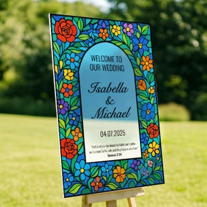 Letrero floral personalizado de bienvenida para boda: entrada a la ceremonia o despedida de soltera - Letrero de boda de unidad - Boda cristiana - Letrero de ceremonia de unidad