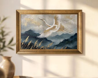 Vintage Heron Art Print, Coastal Bird Painting Classic, Nature Wall Decor, Bird Lover Decor