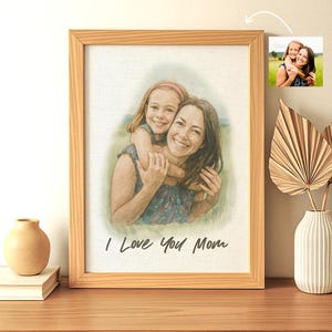 Personalisiertes Aquarell Porträt auf Stoff - lustiges und herzerwärmendes Geschenk für Mama - individueller Fotokunstdruck für den Muttertag - Geschenk von der Tochter