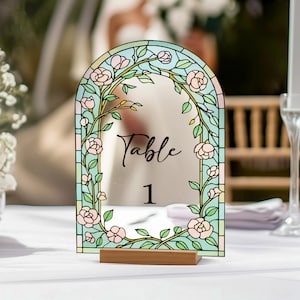 Numeri da tavolo per matrimonio ad arco vibranti - Moderni cartelli da tavolo in acrilico - Numeri da tavolo floreali unici - Decorazioni per ricevimento di nozze - Cartello per matrimonio