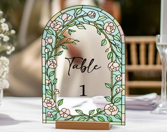 Vibrant Arch Wedding Table Numbers – Modern Acrylic Table Signs – Unique Floral Table Numbers – Wedding Decor for Reception - Wedding Sign