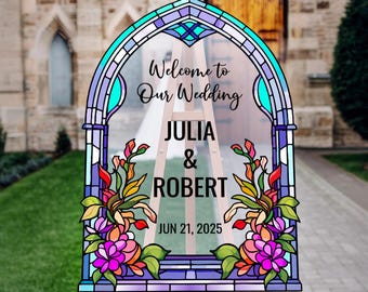 Stained Glass Style Acrylic Wedding Sign – Elegant Custom Board with Names and Date - Wedding Welcome Sign - Personalized Wedding Signs