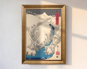 Japanese Landscape Wall Art by Utagawa Hiroshige 1930s, Kisokaido Mountain River Print, Vintage Japan Art, Japandi Wall Decor, Japanese Art