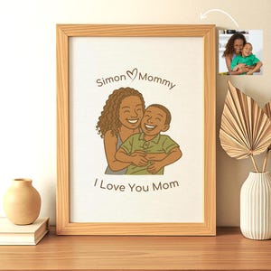 Benutzerdefiniertes Cartoon Mom Porträt von Ihrem Foto - Illustrierte Stoffwandkunst mit Namen - witziges und herzliches Geschenk von Kindern - individuelles Mom Geschenk