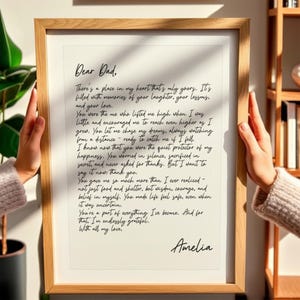 Carta enmarcada "Querido Papá" - Mensaje personalizado - Impresión manuscrita personalizada de hija e hijo - Idea de regalo para el Día del Padre - Regalo impreso para papá