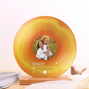 Custom Vinyl Record Display with Photo & Song – Modern Mothers Day Music Gift with Engraved Base - Custom Mom Gift from Daughter Son