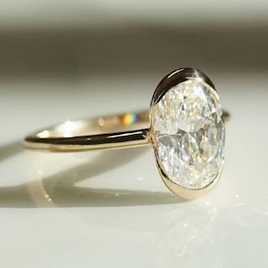 2 CT Oval cut Bezel set moissanite engagement ring Elongate oval shape diamond ring anniversary gift for women/wife