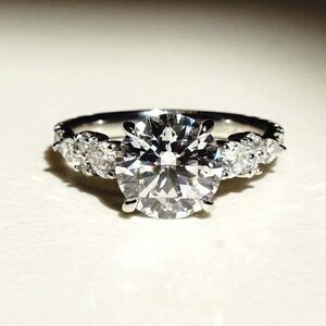 3 CT Round Brilliant Cut Moissanite engagement ring 14k Solid White Gold ring anniversary gift for women, wife