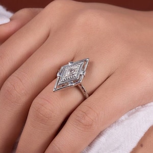 2 CT Kite cut moissanite engagement ring 14K solid white gold Bezel set wedding ring solitaire bridal ring anniversary gift for women/wife