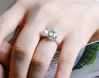 Bague de fiançailles toi et moi moissanite en or massif taille poire