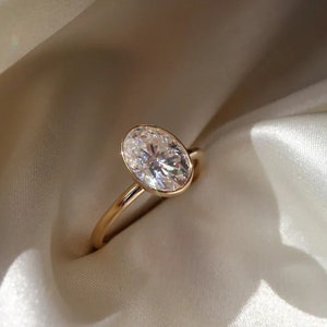 Bezel set 2 Ct oval cut moissanite engagement ring elongated oval bezel design ring anniversary gift for women/wife