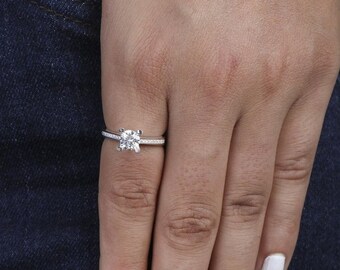 Solid Gold Round Moissanite Engagement Ring, Classic Solitaire