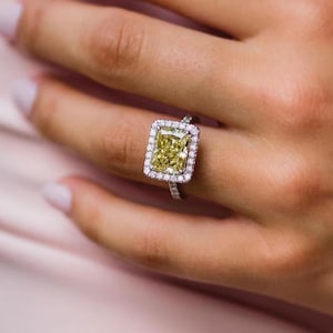 3 CT Radiant Cut Moissanite engagement ring Canary Yellow Crushed Ice radiant Cut ring Hidden halo ring anniversary gift for women/wife
