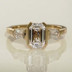 1.10 CT Emerald cut moissanite engagement ring three stone unique design stacking Ring anniversary gift for women/wife