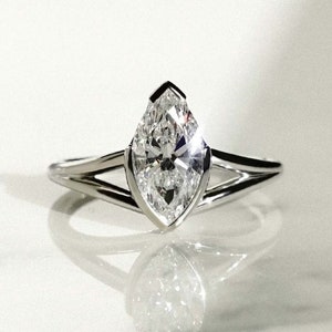 Bezel set 2 CT marquise cut moissanite engagement ring wedding promise ring elongated marquise cut anniversary gift for women/wife