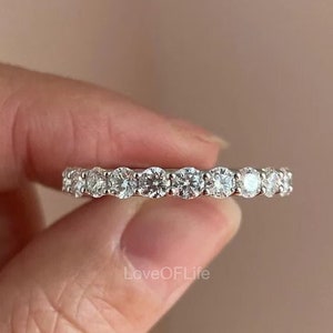 2.5 MM Round Moissanite Wedding band, Full Eternity Band, 14K Solid gold Matching Band, Unique Anniversary Gift for Her
