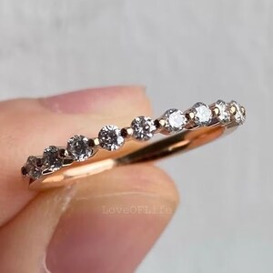 Round Brilliant Cut Moissanite Wedding Band, Solid Yellow gold Half Eternity Matching Band For Her Wedding gift