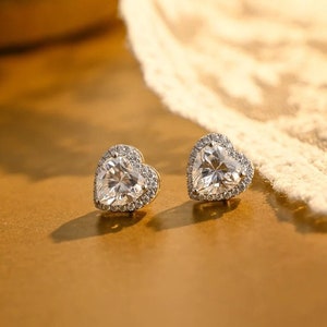 Solid gold heart cut moissanite earring studs anniversary gift birthday gift studs for women