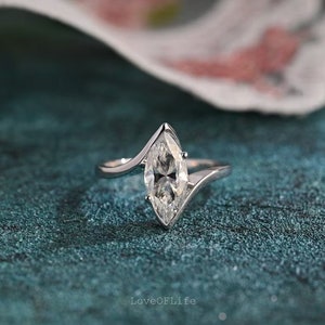 2 CT Marquise Cut Moissanite Engagement Ring Solid Gold Bezel Unique solitaire set ring anniversary gift for women/wife