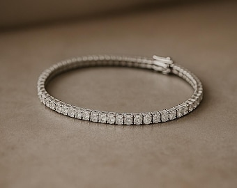 Moissanit Tennis Armband: 3 MM Rundschliff, farblos VVS