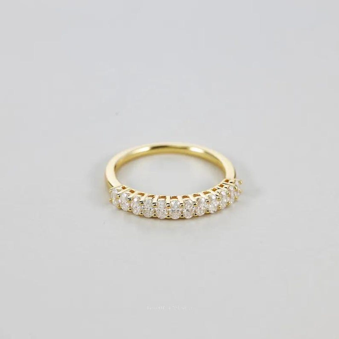 Oval Moissanite 14K Yellow Gold Wedding Band, Half Eternity Ring - Etsy