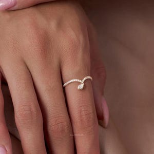 Pear cut moissanite Dangle ring 14k Solid Gold Drop Dangling Charm Ring curve ring anniversary gift for women, wife