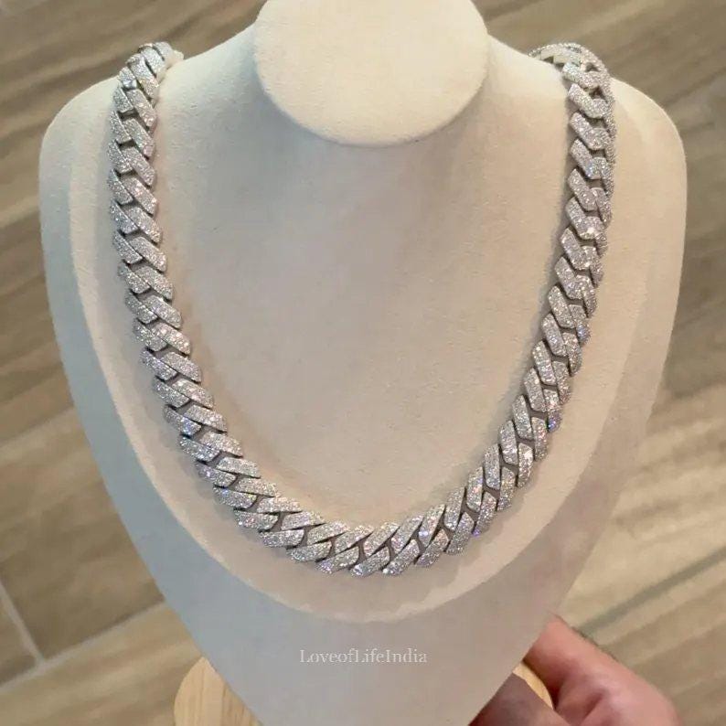 VVS モアッサナイト マイアミ キューバン リンクチェーン - 925