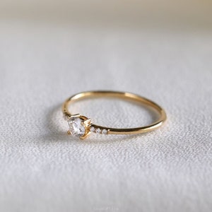 Solid gold Round cut moissanite engagement ring dainty promise ring anniversary gift for women/wife