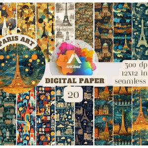 Papel digital Paris Art, patrón SEAMLESS
