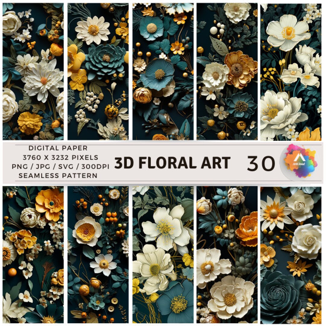 3D Floral Arts Digital Paper, SEAMLESS Pattern - Etsy