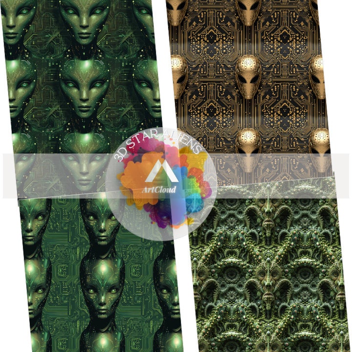 3D Star Aliens, SEAMLESS Pattern, Digital Paper, Stuffed Alien, Space ...