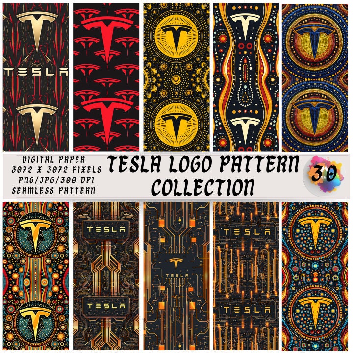 Tesla Logo Seamless Pattern Collection, Digital Paper, Instant Download ...
